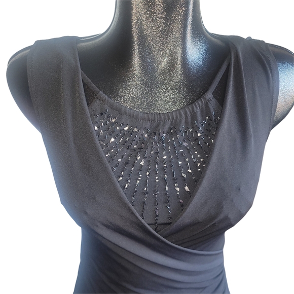BCX Black Sleeveless Wrap Top with Beaded Detailing S - Picture 2 of 7